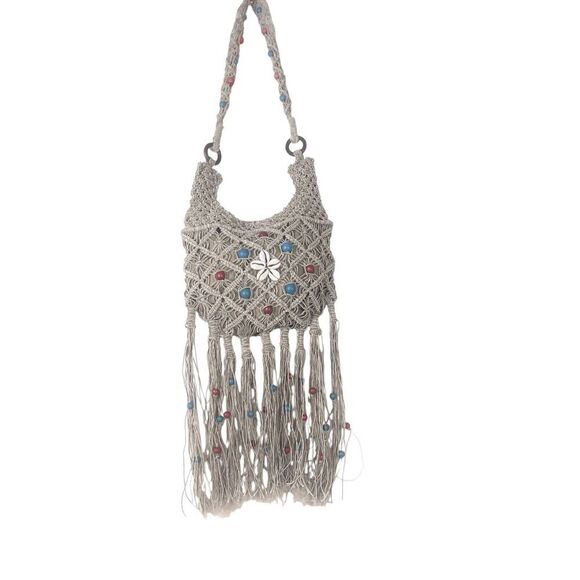 Hot Kiss Purse Womens Macrame Rope Fringe Boho 70’s Hippie Bag Vintage Indie - Picture 3 of 11